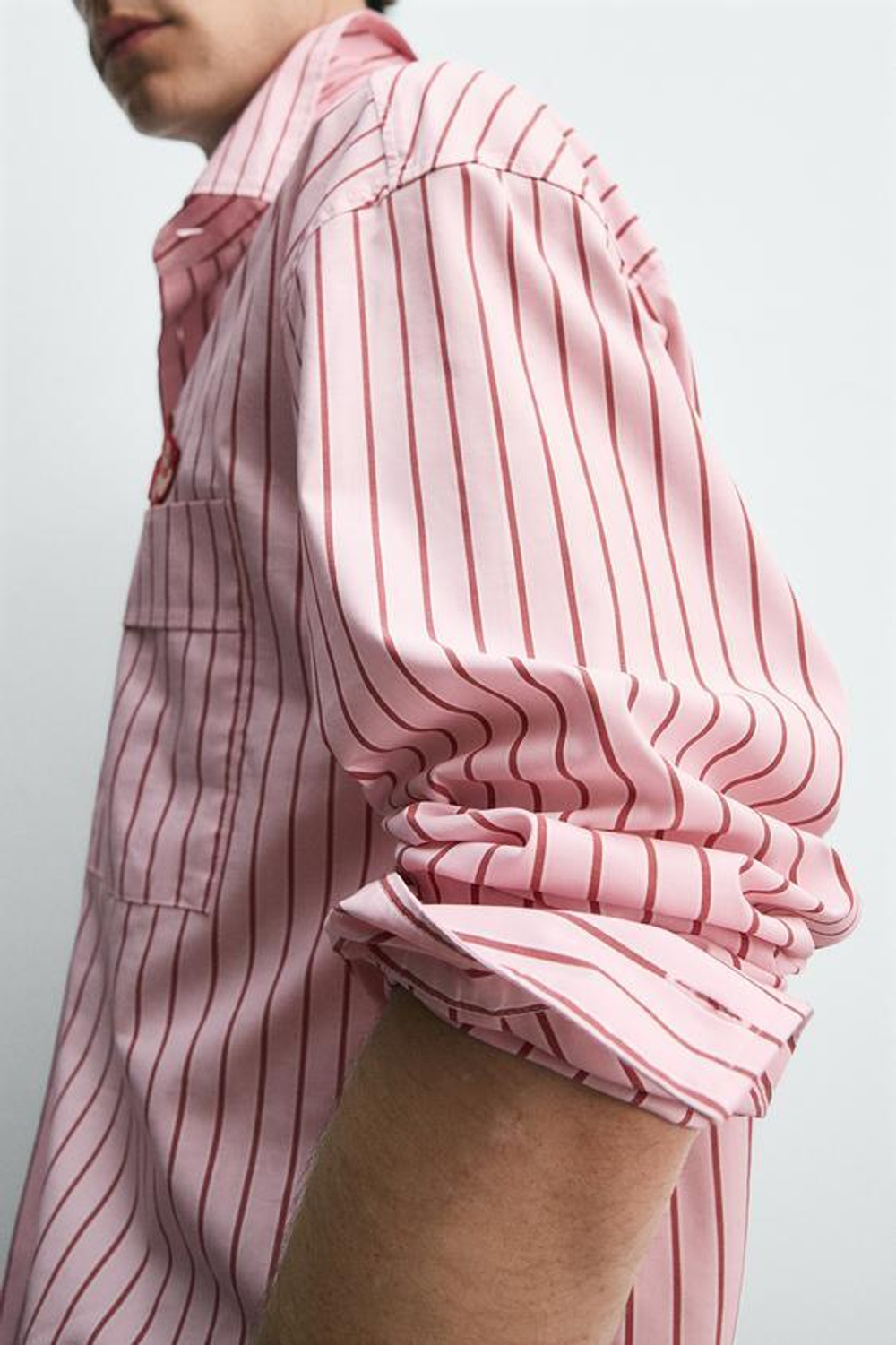 ZARA HARRY LAMBERT X DISNEY РУБАШКА В ПОЛОСКУ С НАШИВКОЙ MICKEY MOUSE, РОЗОВЫЙ