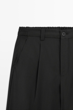 Massimo Dutti Свободные шерстяные брюки с вытачками, черный