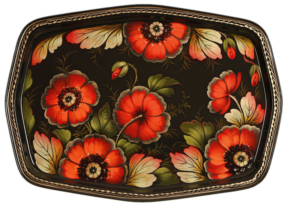 Жостовский поднос декоративный, размер 45х32 см (A18), металлический