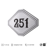 Номерок на дверь квартиры 251, для кабинета, офиса, шильдик 9 х 7 см, серебристый, Айдентика Технолоджи