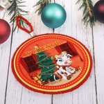 Подставка под горячее керамическая 16см "Бычок Игнат у ёлки"