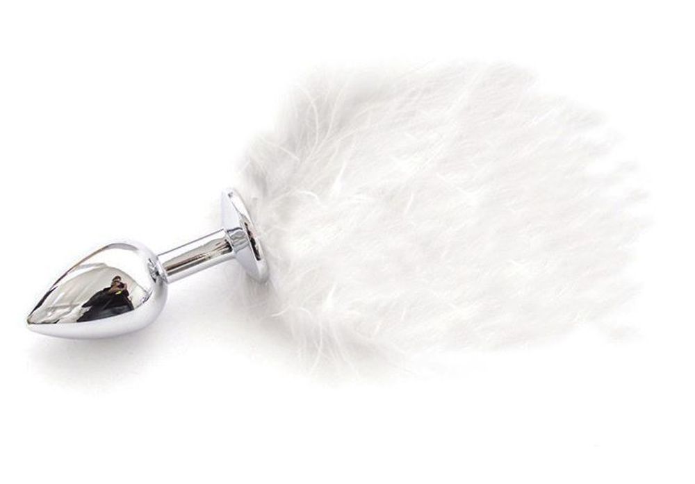 Металлическая пробка с белым хвостиком - 11 см. (Цвет: белый)