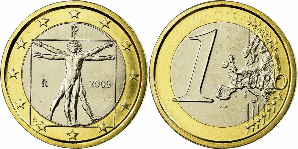 Италия 1 евро, 2008-2024 Гармония человека и Вселенной XF