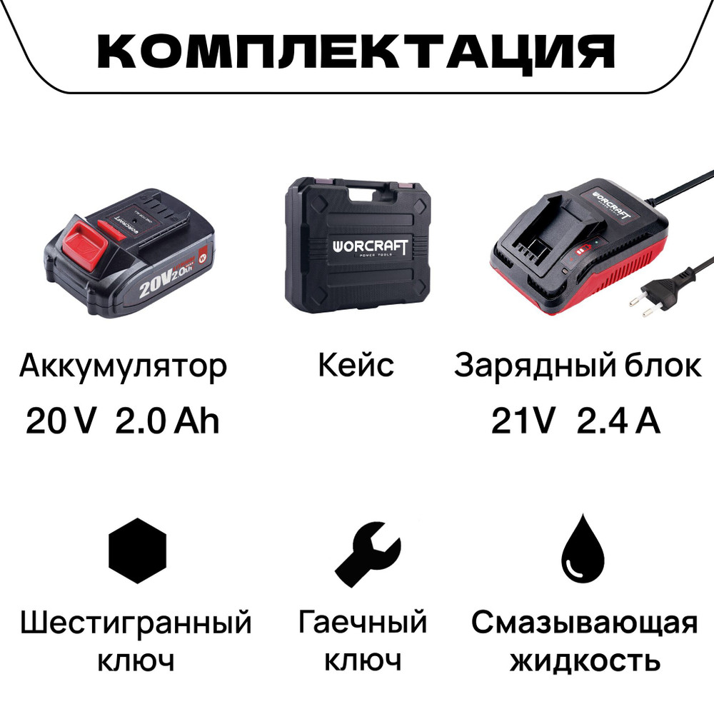 WORCRAFT Секатор аккумуляторный садовый с бесщеточным двигателем, мощностью 20V и диаметром 30мм.
