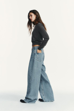 ZARA ДЖИНСЫ TRF WIDE LEG С ПЕРЕКРЕСТНОЙ ТАЛИЕЙ И ВЫСОКОЙ ПОСАДКОЙ, ВЫЦВЕТШИЙ СИНИЙ