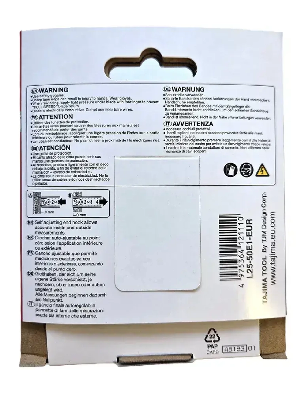 Рулетка TAJIMA Hi Lock Class1 (H1550MW) 5м/25мм (1-й класс точности)