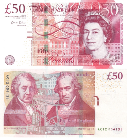 Великобритания 50 фунтов 2010 Фабрика Бултона в Сохо UNC