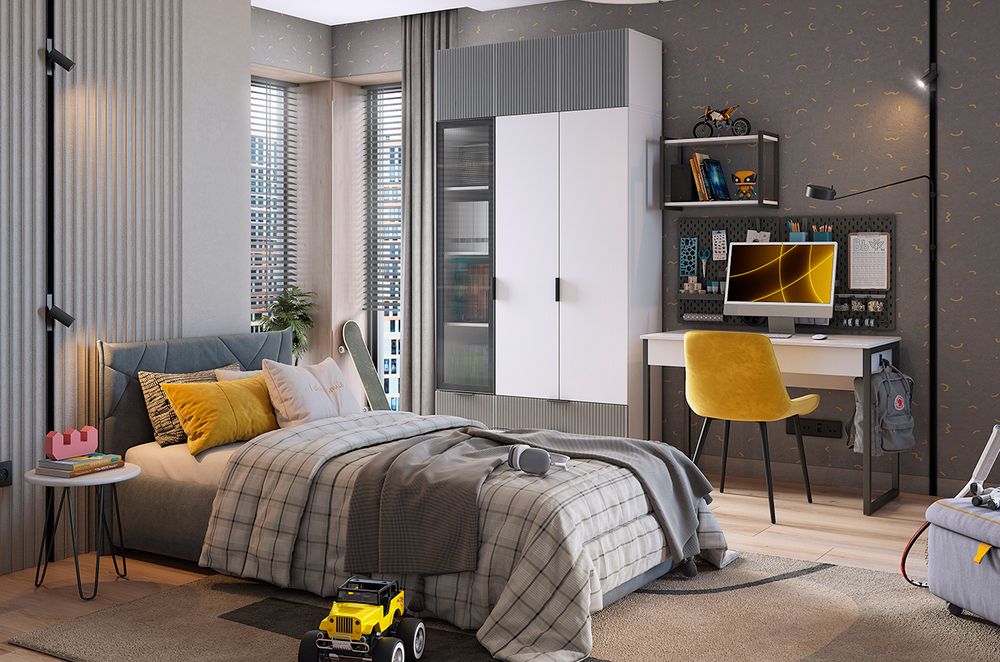 Антресоль "Зефир" трехдверная 119.01 (белое дерево/серый (эмаль))