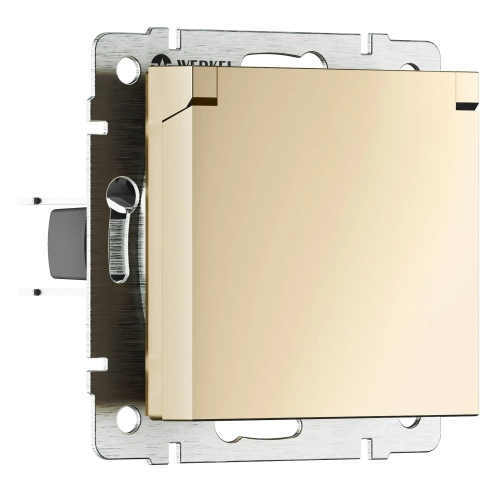 Розетка влагозащищенная с заземлением с крышкой и шторками (шампань) W1171211