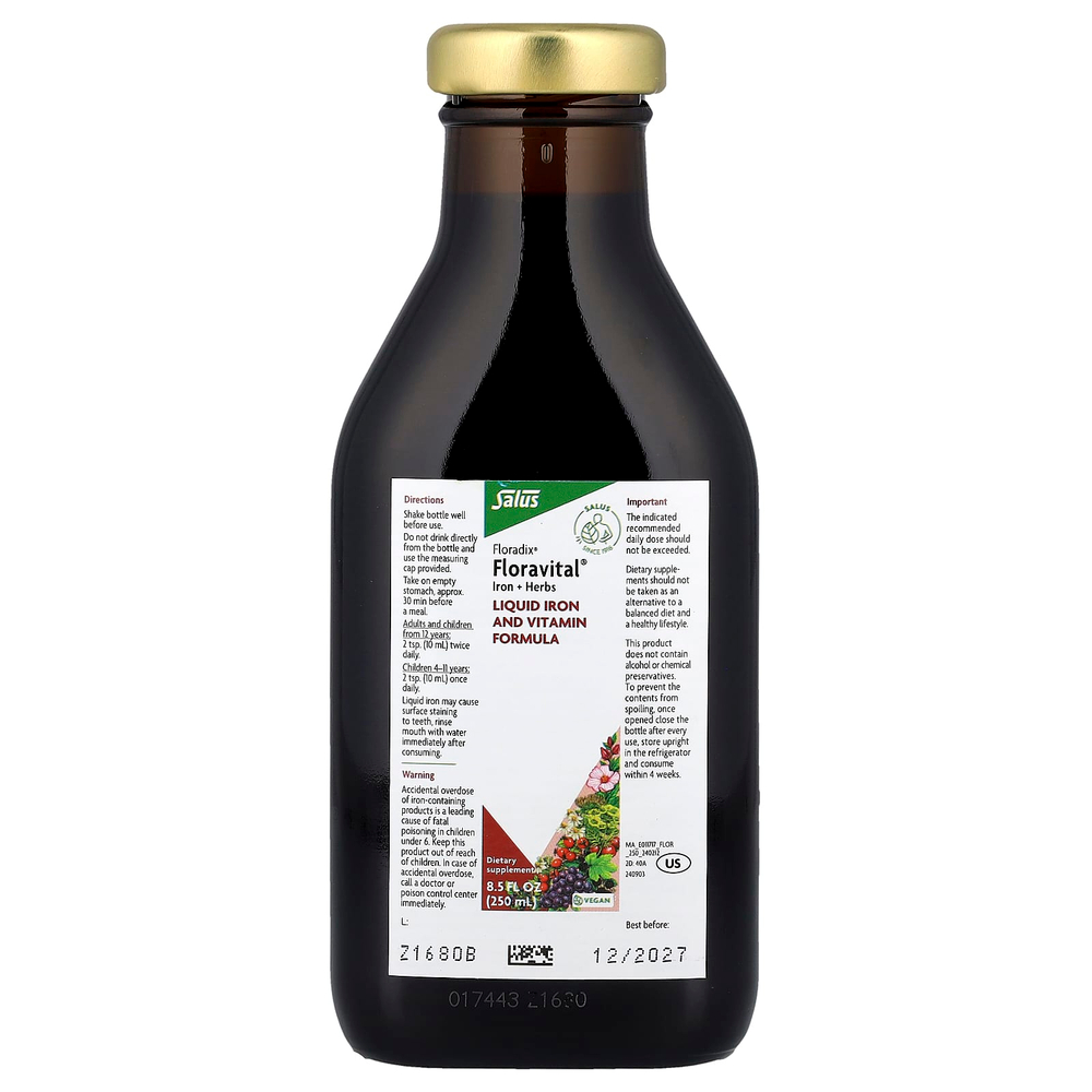 Floradix, Floravital® Iron + Herbs, 250 мл (8,5 жидк. Унции)