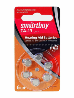 Батарейка SMARTBUY ZA13 BL  для слуховых аппаратов 6шт