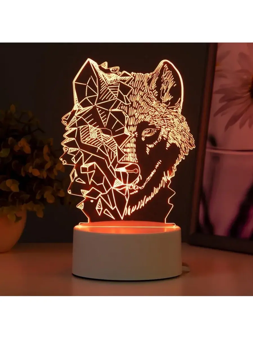 Светильник 3D ночник RISALUX «Волк», LED RGB, от сети, 13.5×