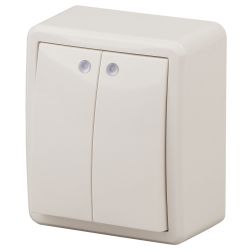 11-1205-02 ЭРА Выключатель двойной с подсветкой, 10АХ-250В, IP20, ОУ, Эра Эксперт, сл.кость (16/160/