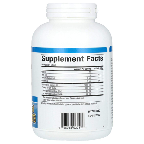 Natural Factors, Omega Factors, жир дикого аляскинского лосося, 1000 мг, 180 капсул