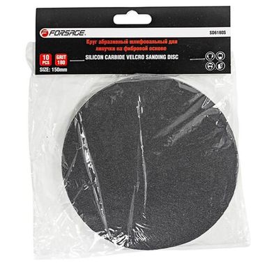 Круг абразивный шлифовальный для липучки на фибровой основе 150мм, 10шт(Grit 180) Forsage F-SD6180S