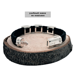 Браслет из кожи и серебра с надежным замком