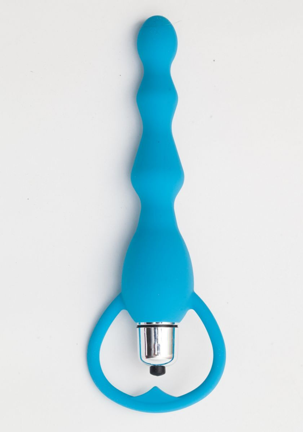 Голубой силиконовый анальный вибростимулятор с ограничителем - 17,5 см.