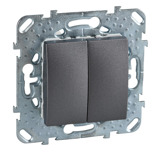 Переключатель 2-клавишный проходной без индикации, с/у, механизм UNICA графит Schneider Electric