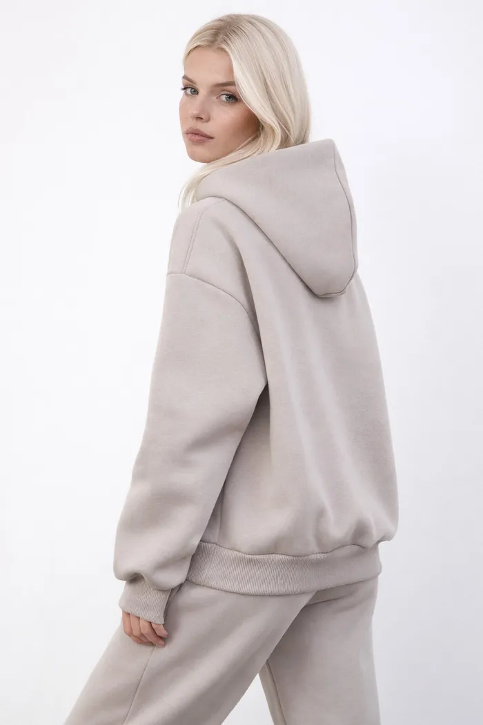 Утепленное худи свободного кроя цвета туман