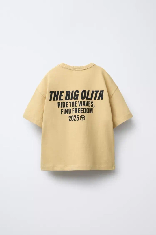 ZARA ФУТБОЛКА С ПРИНТОМ «ЛОГОТИП», ЗОЛОТОЙ