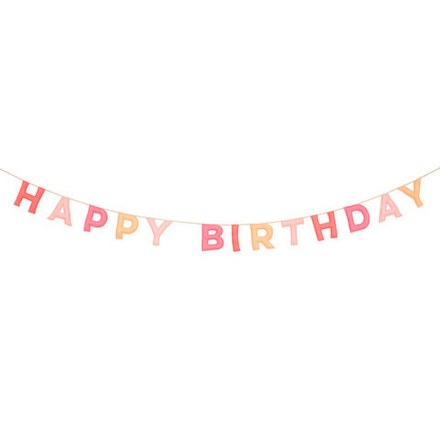 Гирлянда из фетра розовая "Happy Birthday" 2 м
