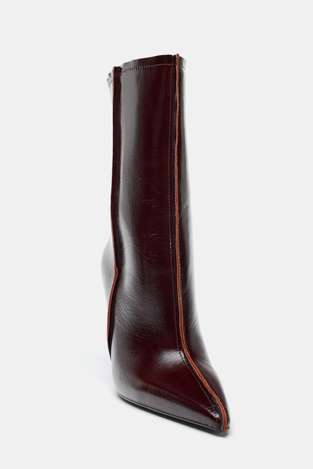 ZARA КОЖАНЫЕ БОТИЛЬОНЫ С ОСТРЫМ НОСОМ, КОРИЧНЕВЫЙ