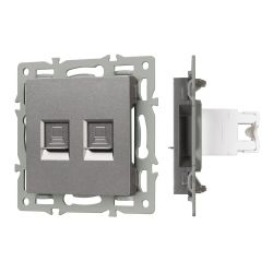 Механизм компьютерной розетки двойной SCT-MPC2-PL-GR (RJ-45, CAT6) (Arlight, -) 045338