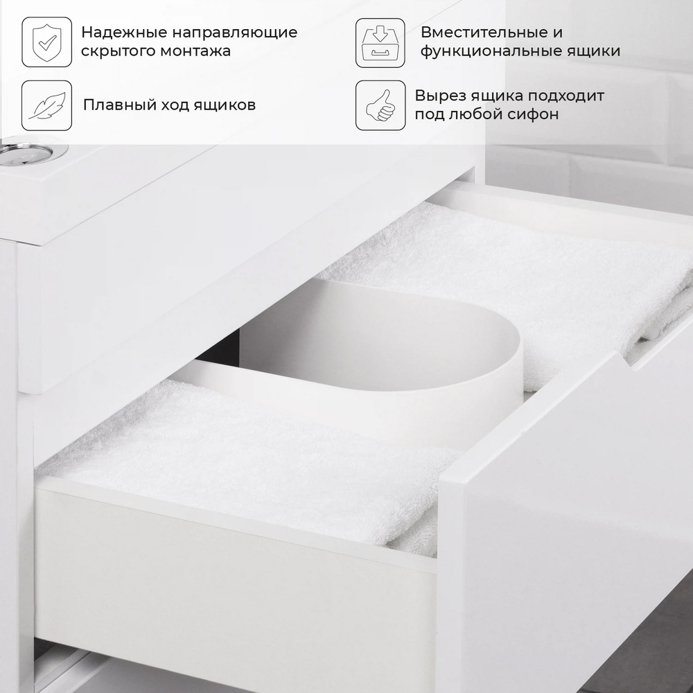 Комплект тумба Sky 60 (600х450х560) с раковиной Clarissa 60 Белый Глянец
