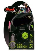 Поводок-рулетка Flexi Black Design S. Лента 5 м. для собак до 15 кг. Розовый