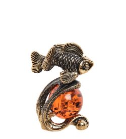 Народные промыслы AM-2883 Фигурка «Знак зодиака-Рыбы» (латунь, янтарь)