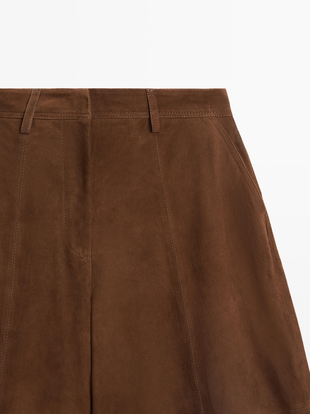 Massimo Dutti Длинные замшевые кожаные шорты-бермуды, коричневый