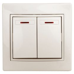 Выключатель Intro Plano 1-105-02 двухклавишный с подсветкой, 10А-250В, IP20, СУ, слоновая кость | Intro Plano Слоновая кость