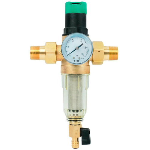 Фильтр промыв. с редуктором сниж.давления стекл.колба 1" TIM JH-3008