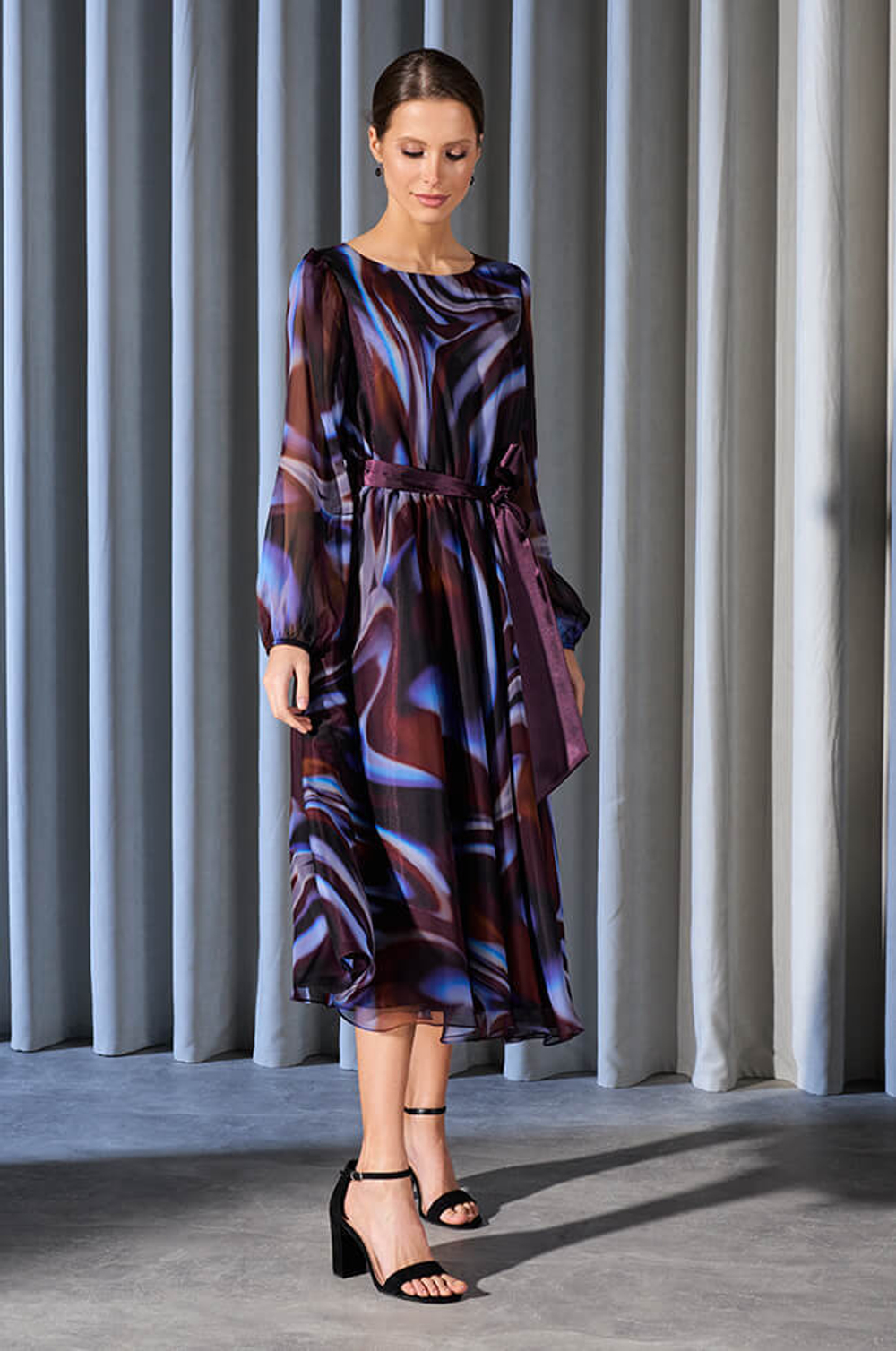 51504 Платье женское (коричнево-сиреневый принт)