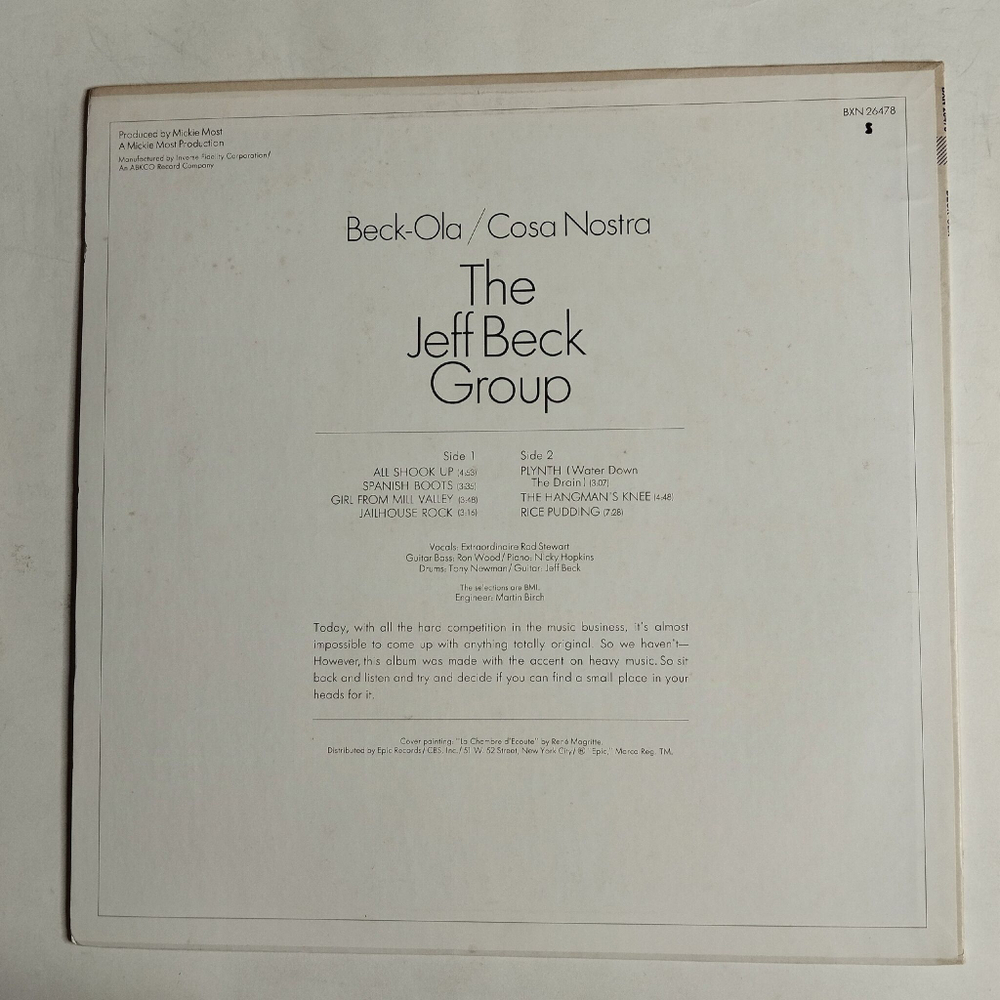 Винтажная виниловая пластинка LP Jeff Beck Group Beck Ola (USA 1973)
