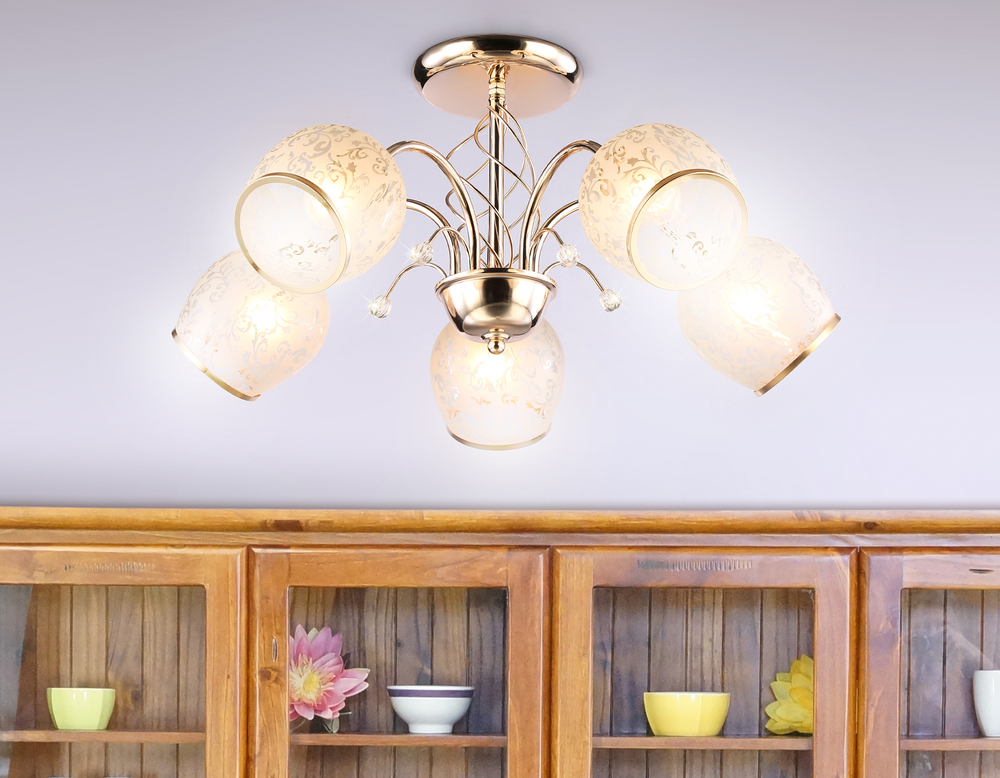 Подвесная люстра TR3189/5 GD/CL/FR золото/прозрачный/белый матовый E27/5 max 40W D600*285