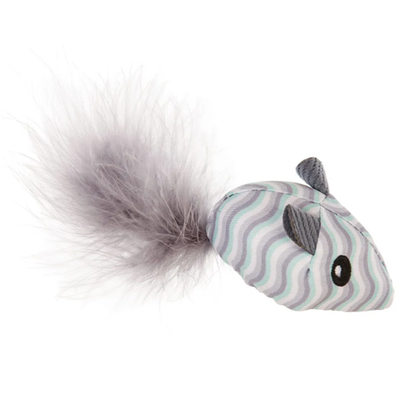 Zoozoozoo игрушка для кошек со звуковым чипом "мышка", серо-белая, 14х4,5х4см