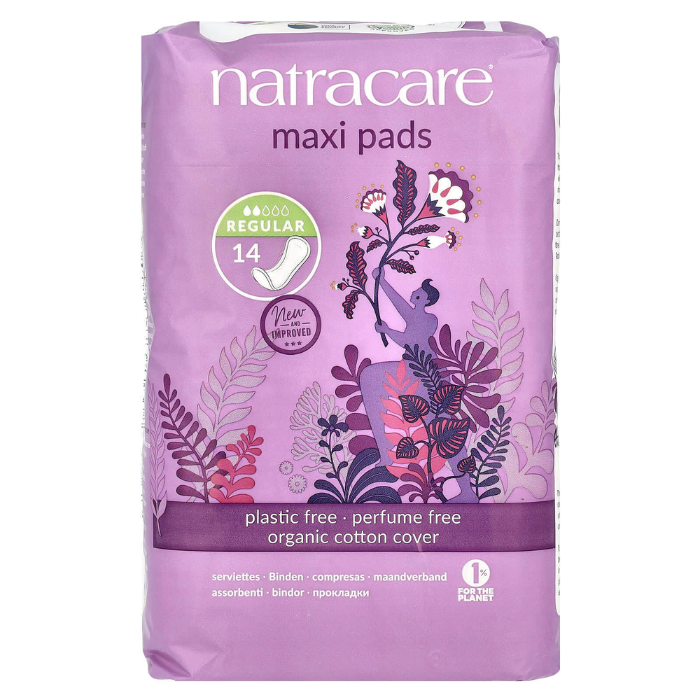Natracare, Maxi, прокладки с поверхностью из органического хлопка, обычные, 14 шт.