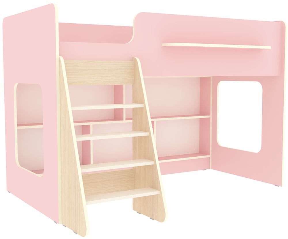 Кровать-чердак КарИВи Л-22.1   Дуб Молочный Розовый