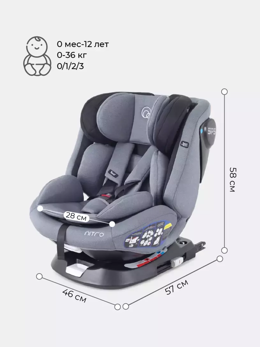 Автокресло RANT UB619 "NITRO" isofix Grey группа 0+-1-2-3  (0-36 кг)