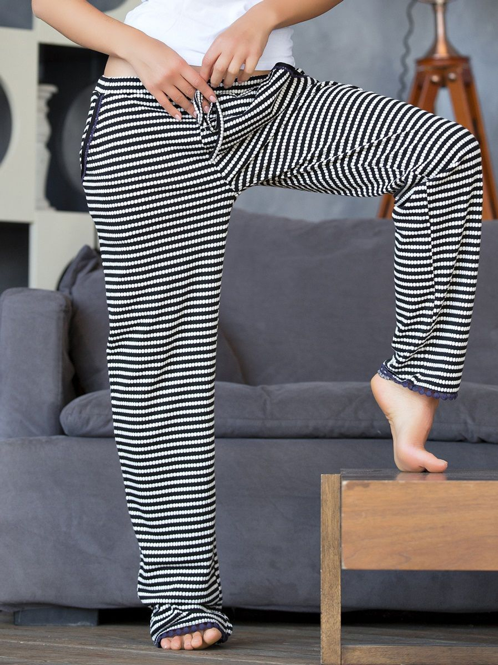 Домашние брючки свободного кроя (Размер: L) (Цвет: черный с белым)