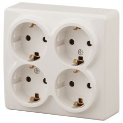 11-2211-02 ЭРА Розетка 4х2P+E Schuko со шторками, 16A-250В, IP20, ОУ, Эра Эксперт, сл.кость | Эра Эксперт