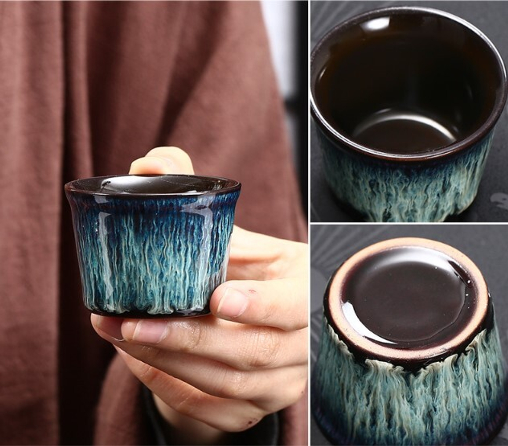 278135.5 Сервиз  Водяная мельница "Синий" чайник 220мл, жернова, сливник. 6 пиал 60мл, керамика