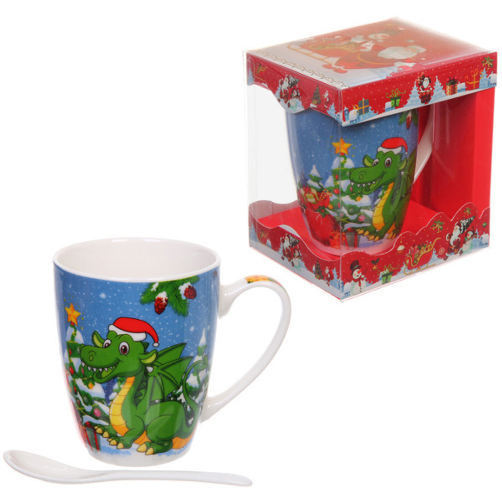 Кружка керамическая 370мл «Дракоша» с ложкой в подарочной коробке