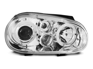 Передние фары VW Golf 4 angel eyes chrome