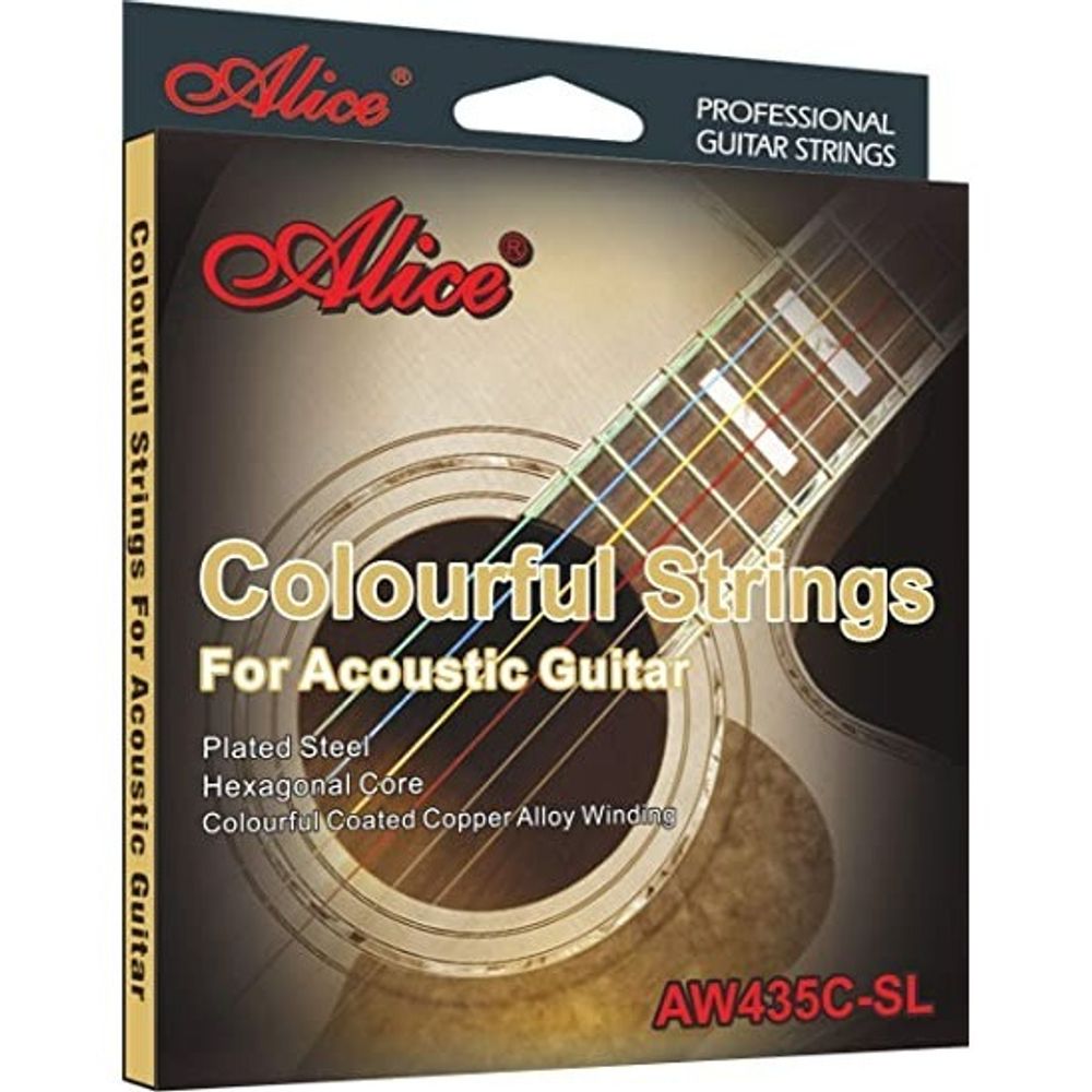 Alice AW435C Комплект цветных струн для акустической гитары, сталь/медь, цветное покрытие, Диаметры