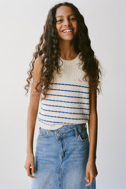 ZARA ТРИКОТАЖНЫЙ ТОП В ПОЛОСКУ, ЭКРЮ