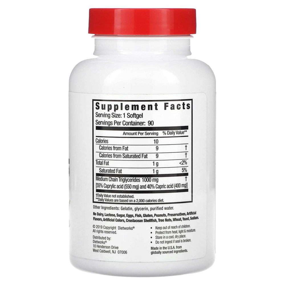 DietWorks, Масло MCT, 1000 мг, 90 мягких таблеток