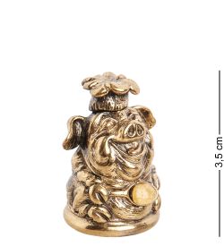 AM-1019 Колокольчик «Поросенок-поваренок» (латунь, янтарь)