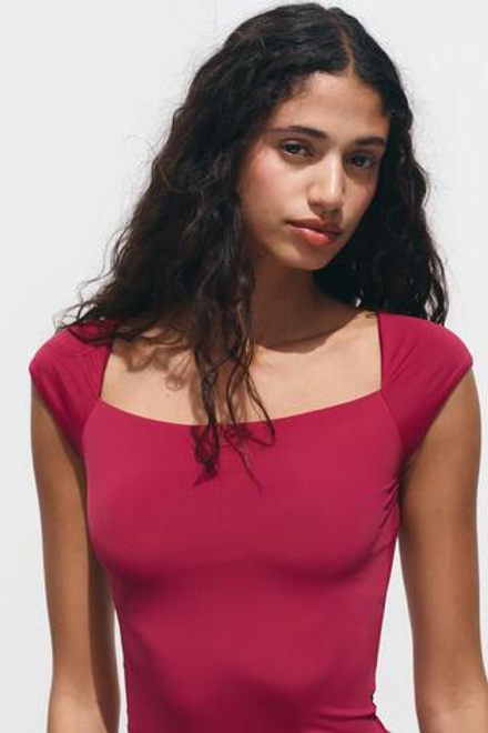 ZARA ПЛАТЬЕ МИДИ ИЗ ПОЛИАМИДА, ЦВЕТ ФУКСИИ